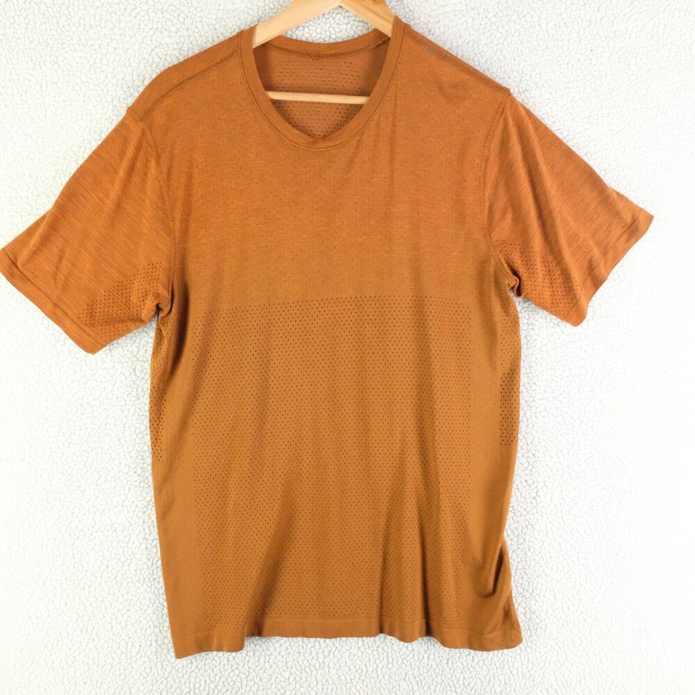 Lululemon Shirt Mens Large Brown Athletic Vented Performance Short Sleeve